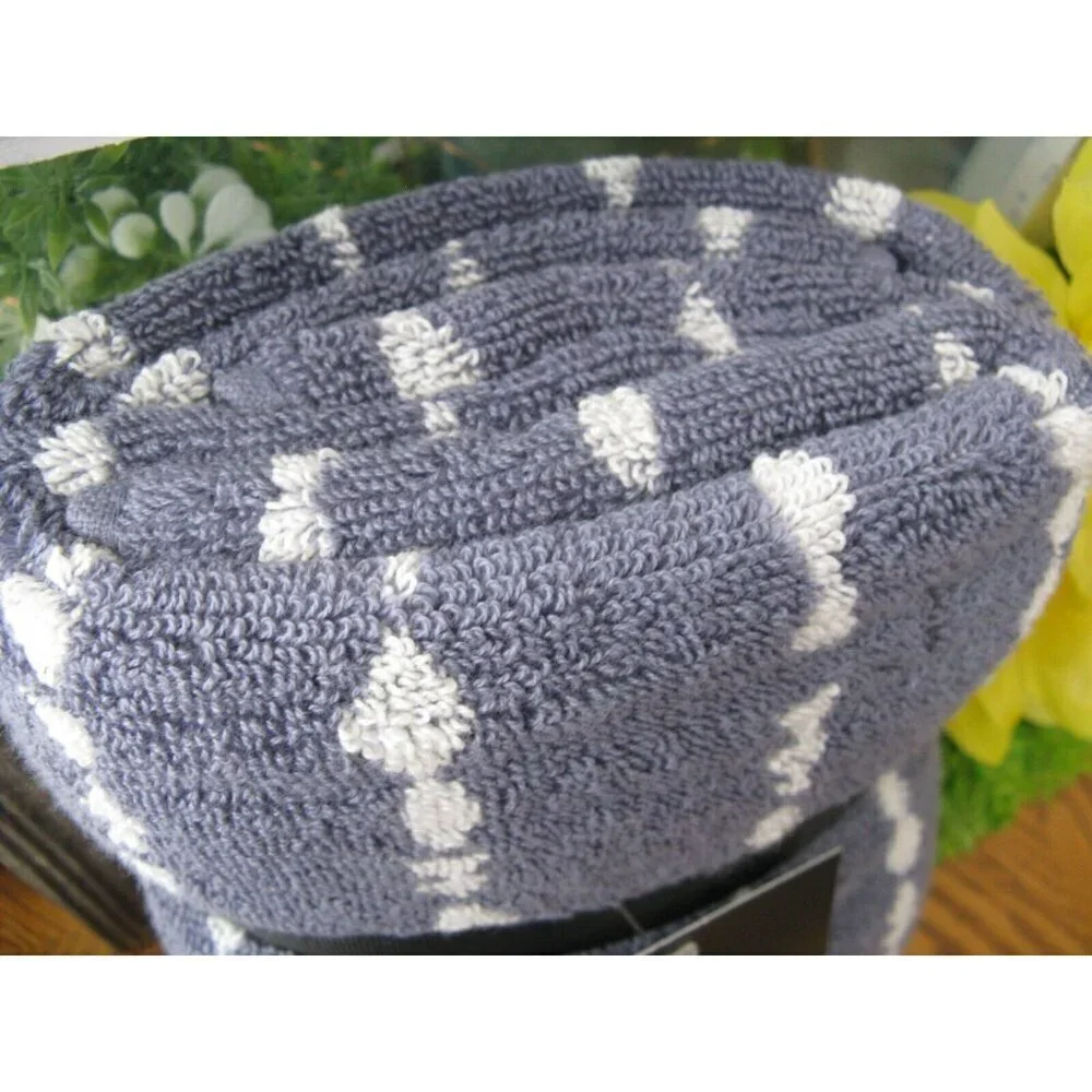 New Donna Karan DKNY Blue w/ White Pattern Stripe Bathroom Hand Towels Set of 2